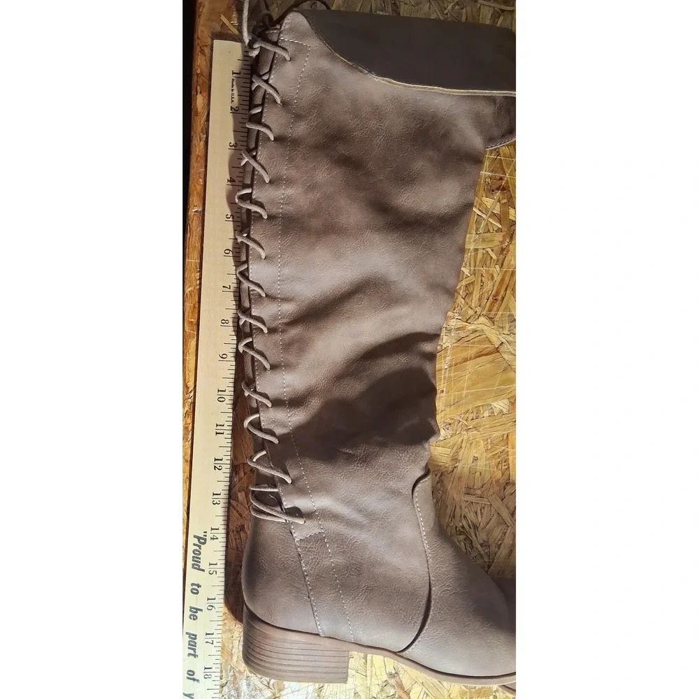 Brinley Co Womens Taupe Brown Over The Knee Lace Up Back Boots Size 6